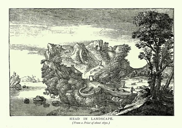 Framed Print : Illusion puzzle picture picture, Head in the landscape Framed Print : Illusion puzzle picture picture, Head in the landscape
