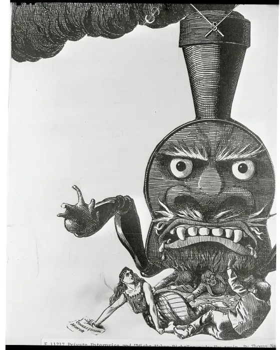 Framed Print : Illusional Depiction of a Monopolizing Train Overrunning People Framed Print : Illusional Depiction of a Monopolizing Train Overrunning People