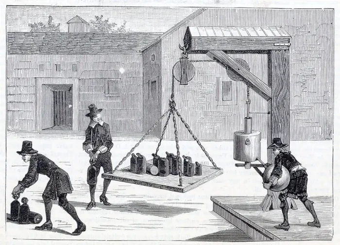 Framed Print : Illus.;Men Remove Air From Cyl. W / Pulley Framed Print : Illus.;Men Remove Air From Cyl. W / Pulley