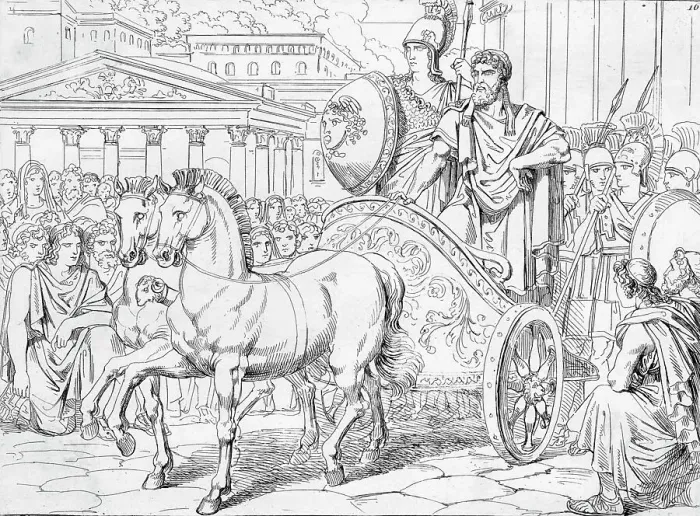 Framed Print : Illus.;Peisistratus Riding W / Athena Framed Print : Illus.;Peisistratus Riding W / Athena
