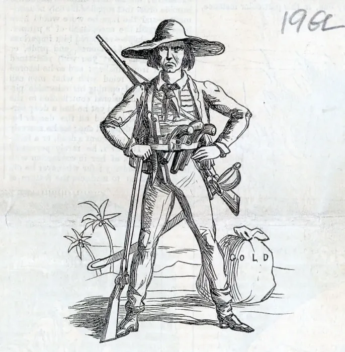 Framed Print : Illustr. Of Man W / Guns, Sword, Bag Of Gold Framed Print : Illustr. Of Man W / Guns, Sword, Bag Of Gold