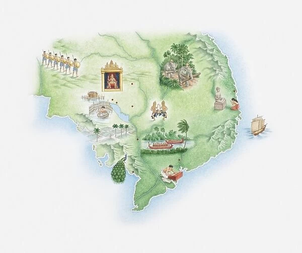 Illustrated map of ancient kingdom of the Khmers