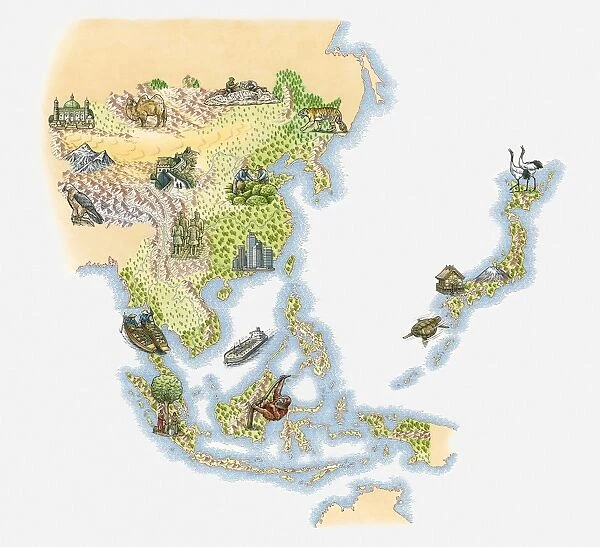 Illustrated map of East and Southeast Asia