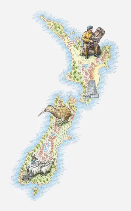 Framed Print : Illustrated map of New Zealand Framed Print : Illustrated map of New Zealand