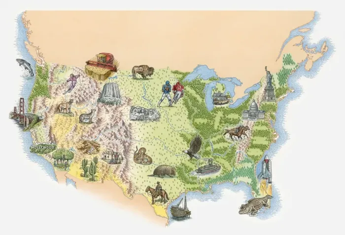 Framed Print : Illustrated map of the USA Framed Print : Illustrated map of the USA