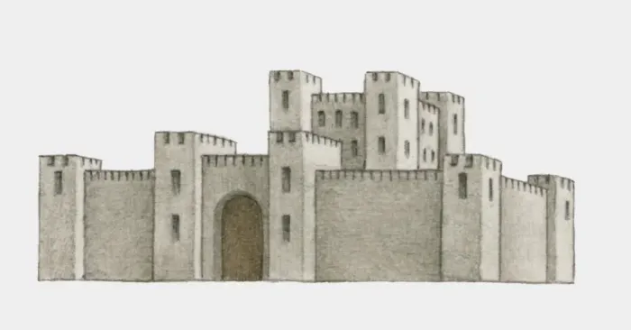Framed Print : Illustration of 12th century northwestern European castle