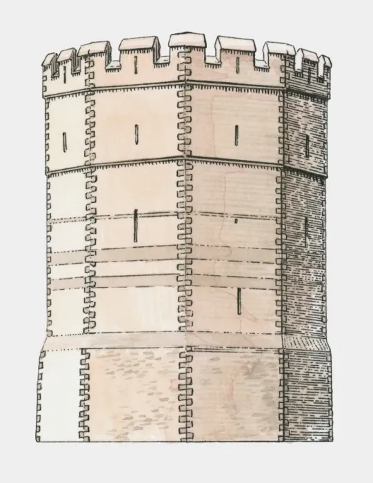 Framed Print : Illustration of 14th century fortified round tower or salient Framed Print : Illustration of 14th century fortified round tower or salient