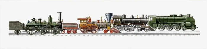 Framed Print : Illustration of 1851 Crampton 2-2-2-0 (France), 1860 4-4-0 steam locomotive (USA), 1893 999 4-4-0 steam locomotive (USA), and 1930 Chapelon 4-6-2 (France) Framed Print : Illustration of 1851 Crampton 2-2-2-0 (France), 1860 4-4-0 steam locomotive (USA), 1893 999 4-4-0 steam locomotive (USA), and 1930 Chapelon 4-6-2 (France)