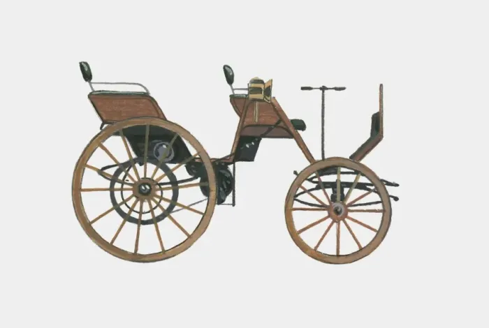 Framed Print : Illustration of 1886 Gottlieb Daimler carriage with engine by Framed Print : Illustration of 1886 Gottlieb Daimler carriage with engine by