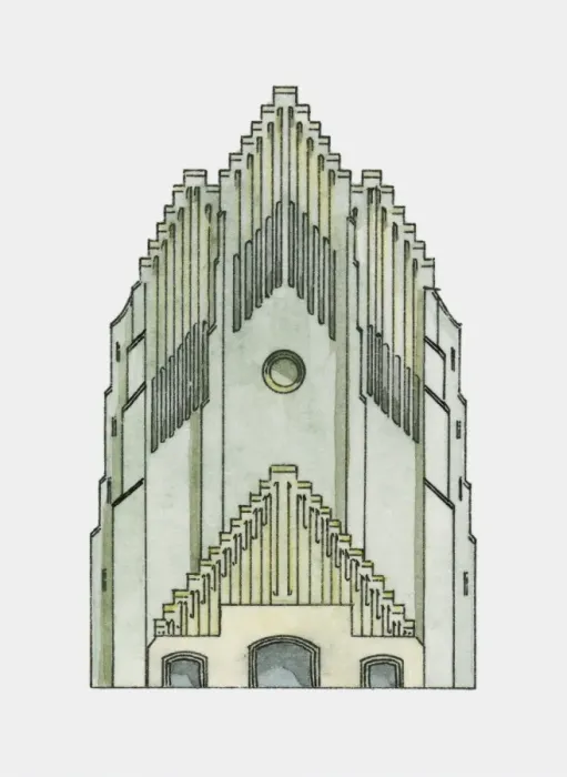 Framed Print : Illustration of 1920s expressionist facade of Grundtvig Church Framed Print : Illustration of 1920s expressionist facade of Grundtvig Church