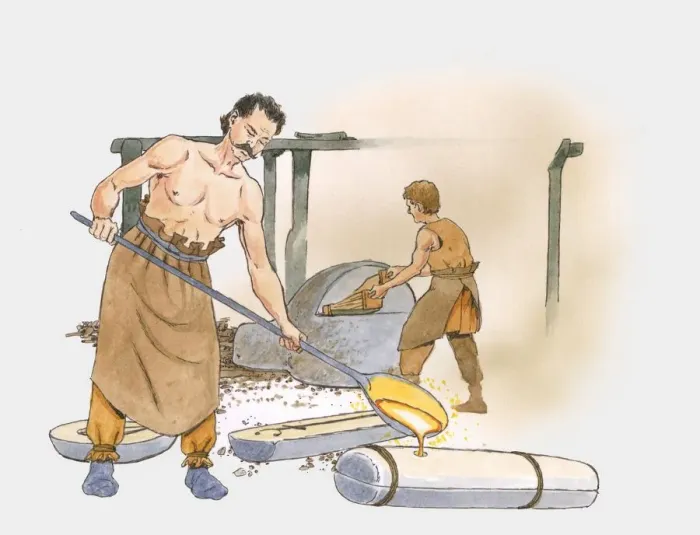 Framed Print : Illustration of 19th century bronze making process Framed Print : Illustration of 19th century bronze making process