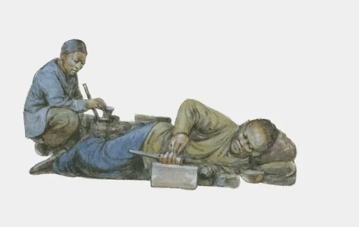 Framed Print : Illustration of two 19th century Chinese opium smokers Framed Print : Illustration of two 19th century Chinese opium smokers
