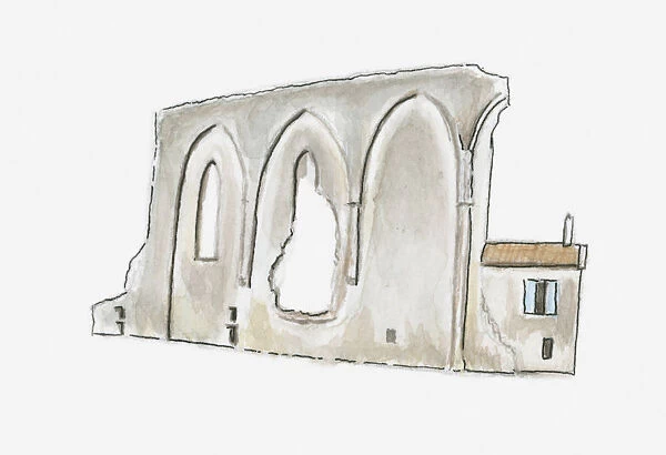 Illustration of abbey ruin, St-Emilion, Gironde, France