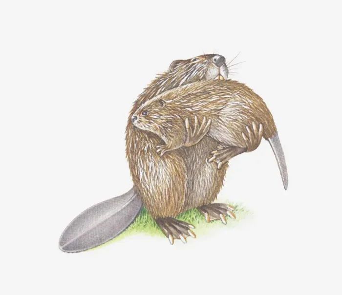 Framed Print : Illustration of adult beaver carrying young Framed Print : Illustration of adult beaver carrying young