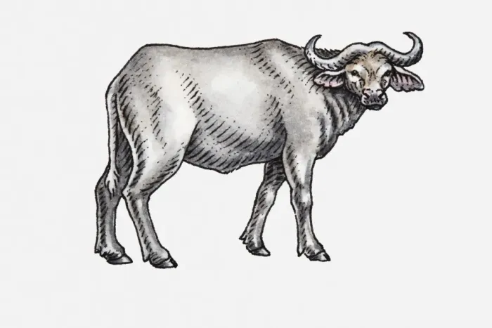 Framed Print : Illustration of an African buffalo, facing forward Framed Print : Illustration of an African buffalo, facing forward