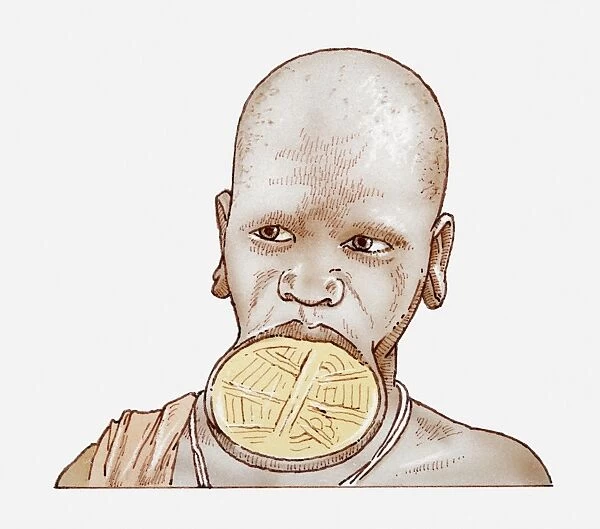 Illustration of African woman wearing lip plate
