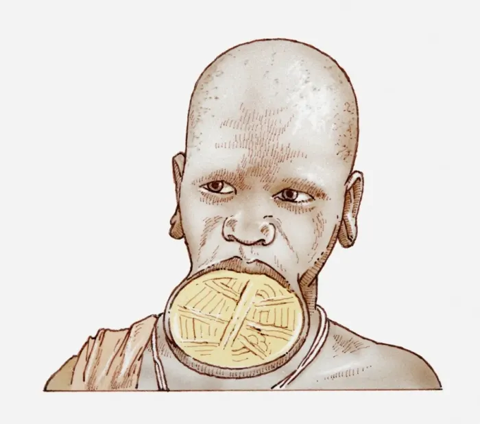 Framed Print : Illustration of African woman wearing lip plate