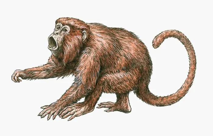 Framed Print : Illustration of aggressive male Red Howler Monkey (Alouatta Seniculus)