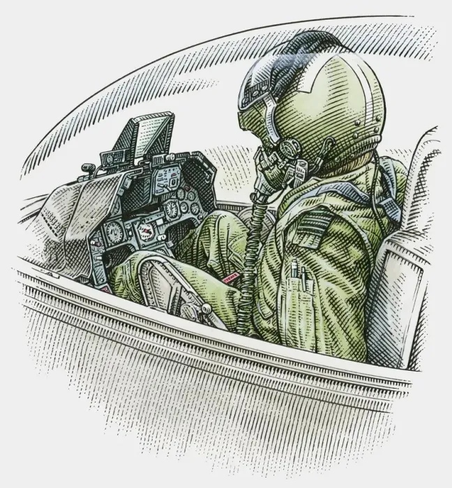Framed Print : Illustration of Air Force pilot in cockpit Framed Print : Illustration of Air Force pilot in cockpit