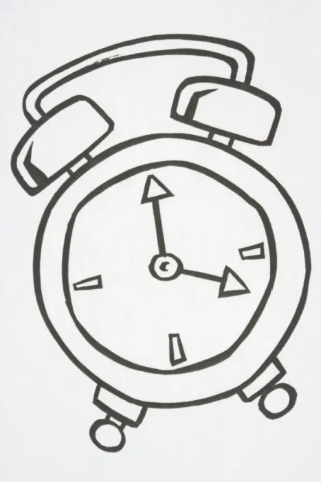 Framed Print : Illustration, alarm clock with handle and two bells on top, hands pointing to four o clock Framed Print : Illustration, alarm clock with handle and two bells on top, hands pointing to four o clock