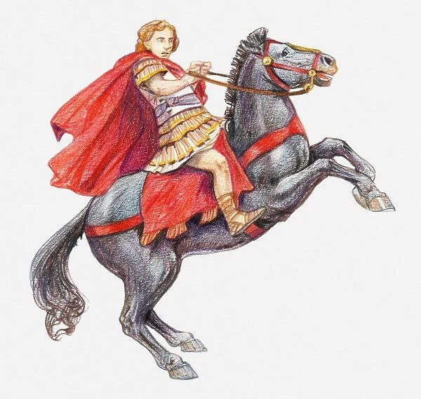 Illustration of Alexander the Great on his horse, Bucephalus