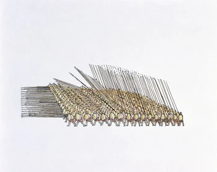 Framed Print : Illustration of Alexander the Greats infantry, marching in phalanx formation, holding spears and shields Framed Print : Illustration of Alexander the Greats infantry, marching in phalanx formation, holding spears and shields