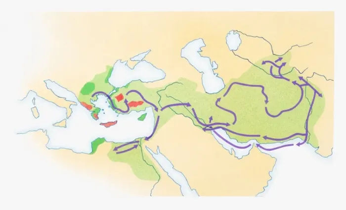 Framed Print : Illustration of Alexander the Greats route in purple and Empire in green Framed Print : Illustration of Alexander the Greats route in purple and Empire in green