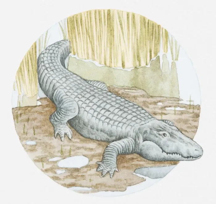 Framed Print : Illustration of American alligator (Alligator mississipiensis) on muddy shore Framed Print : Illustration of American alligator (Alligator mississipiensis) on muddy shore