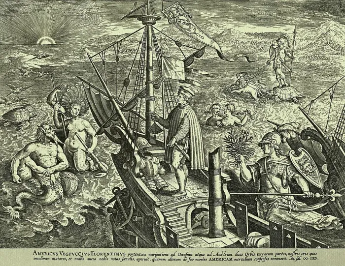 Framed Print : Illustration of Amerigo Vespucci at Sea Framed Print : Illustration of Amerigo Vespucci at Sea