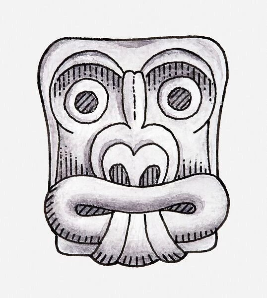Illustration of ancient Chavin carving of a face