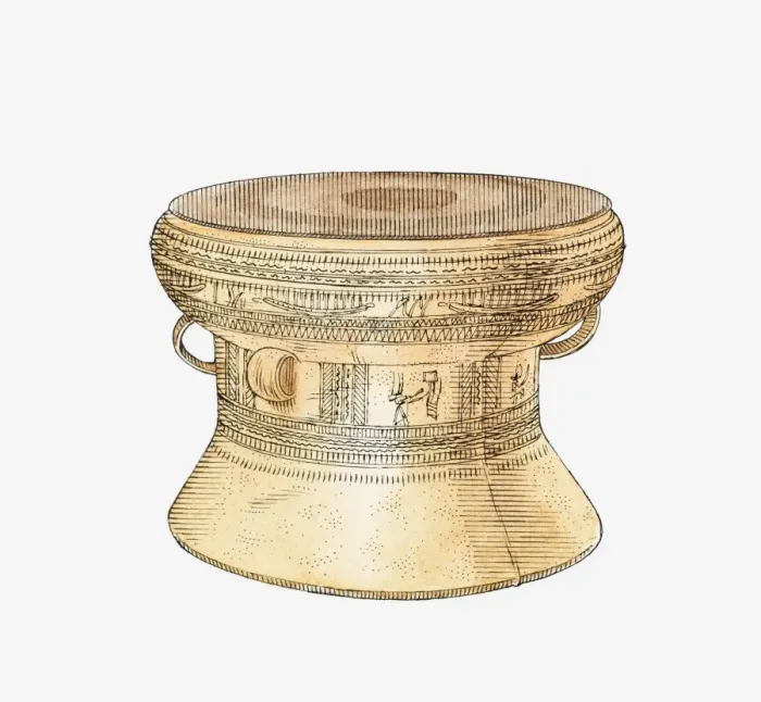 Framed Print : Illustration of ancient Dong Son drum, Vietnam Framed Print : Illustration of ancient Dong Son drum, Vietnam