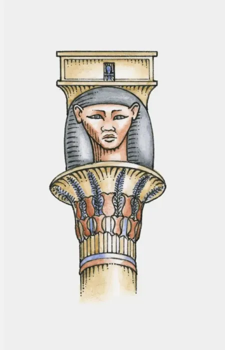 Framed Print : Illustration of ancient Egyptian capital depicting head of Hathor Framed Print : Illustration of ancient Egyptian capital depicting head of Hathor