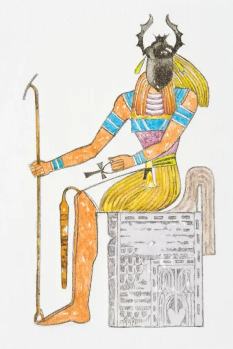 Framed Print : Illustration of Ancient Egyptian god Kheper with scarab beetle on face