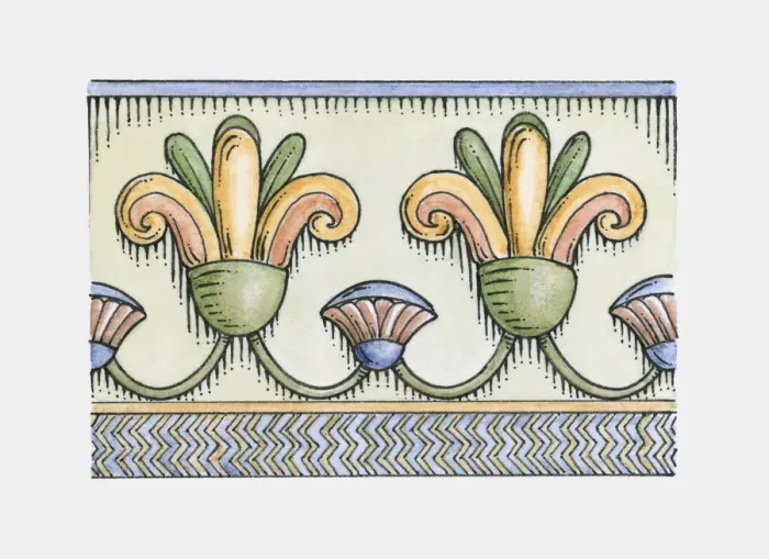 Framed Print : Illustration of ancient Egyptian lotus and papyrus frieze decoration Framed Print : Illustration of ancient Egyptian lotus and papyrus frieze decoration