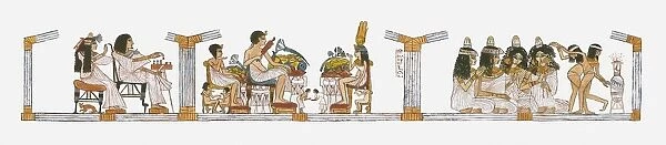 Illustration of Ancient Egyptian scene inside royal court