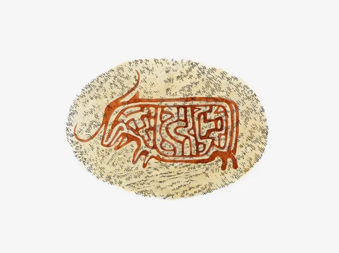 Framed Print : Illustration of ancient rock painting of bison found in Bhimbetka, India