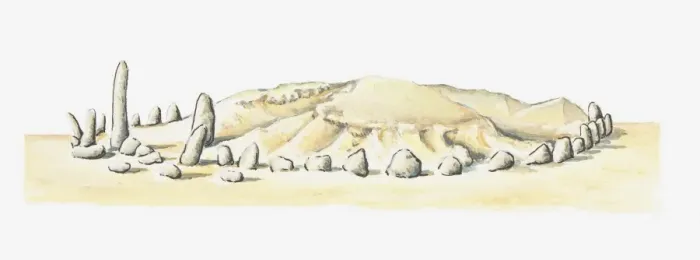Framed Print : Illustration of ancient stone circle and tumulus at Msoura, Morocco Framed Print : Illustration of ancient stone circle and tumulus at Msoura, Morocco