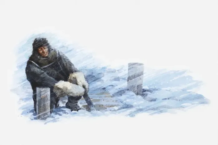 Framed Print : Illustration of Antarctic explorer in icy gale Framed Print : Illustration of Antarctic explorer in icy gale