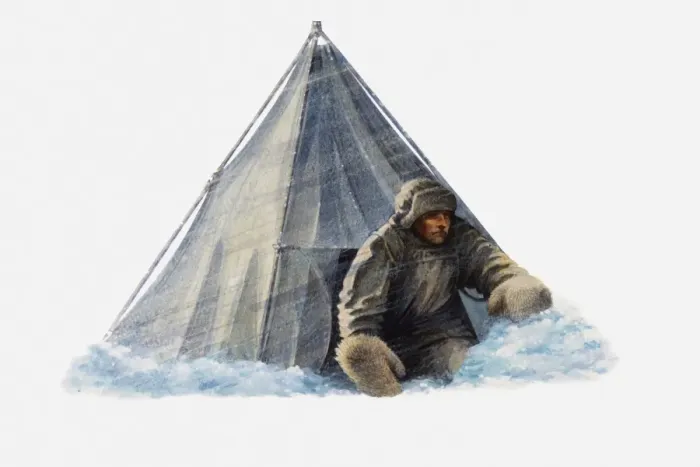 Framed Print : Illustration of Antarctic explorer outside tent Framed Print : Illustration of Antarctic explorer outside tent