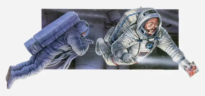 Framed Print : Illustration of Apollo 11 and astronauts, 1969