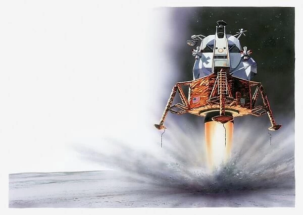 Illustration of Apollo Eagle Lunar module landing on the moon, 1969