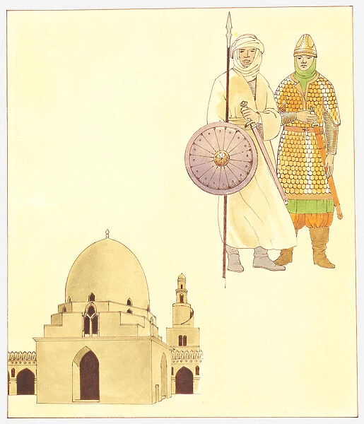 Illustration of Arab warriors and mosque