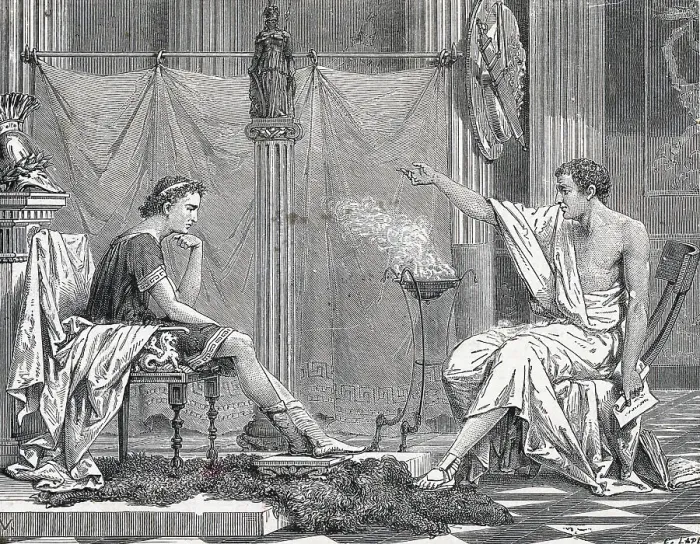 Framed Print : Illustration of Aristotle Teaching a Young Alexander the Great Framed Print : Illustration of Aristotle Teaching a Young Alexander the Great