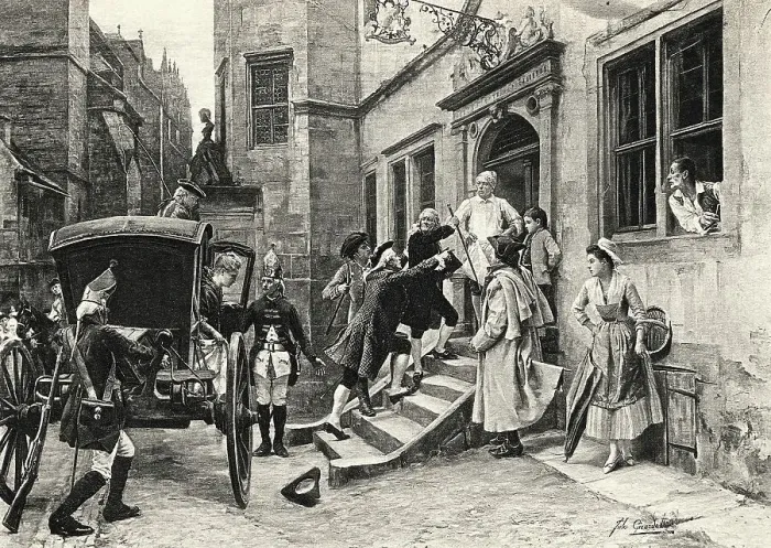 Framed Print : Illustration of the Arrest of Voltaire Framed Print : Illustration of the Arrest of Voltaire