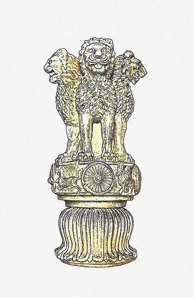 Illustration of Ashokan decorated capital, Sarnath, India