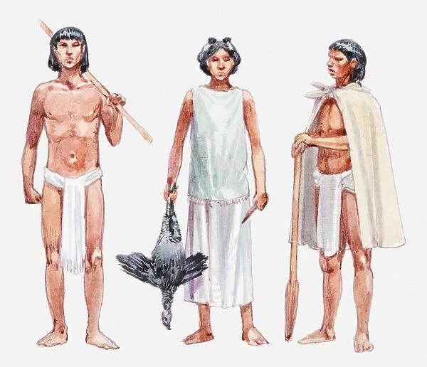 Illustration of three Aztec slaves