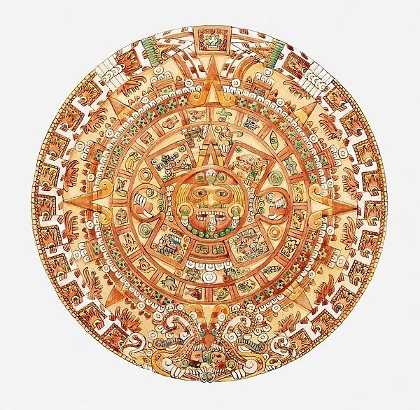 Illustration of Aztec sun stone