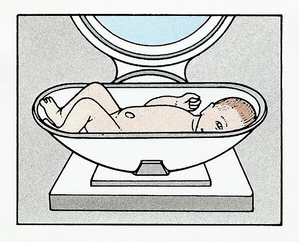 Illustration of baby on scales