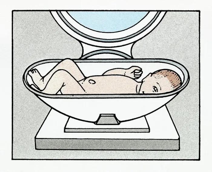Framed Print : Illustration of baby on scales