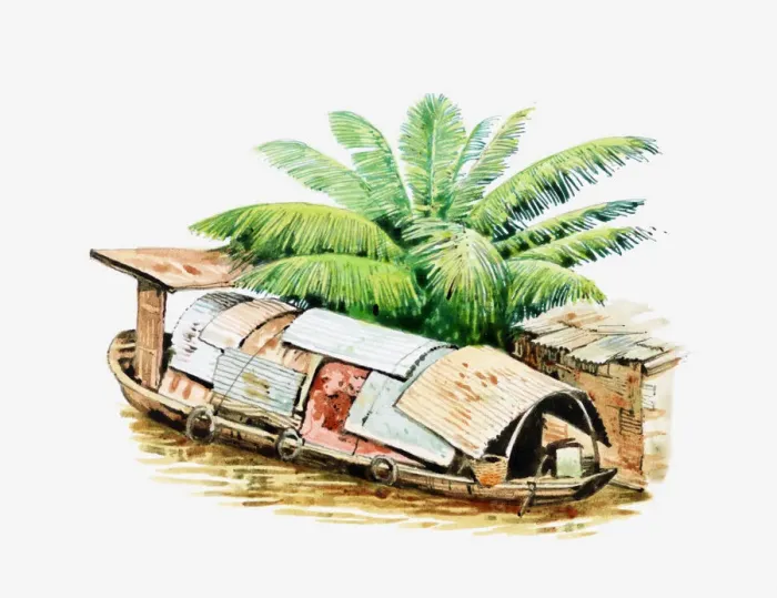 Framed Print : Illustration of Bangkok houseboat with corrugated iron roof Framed Print : Illustration of Bangkok houseboat with corrugated iron roof